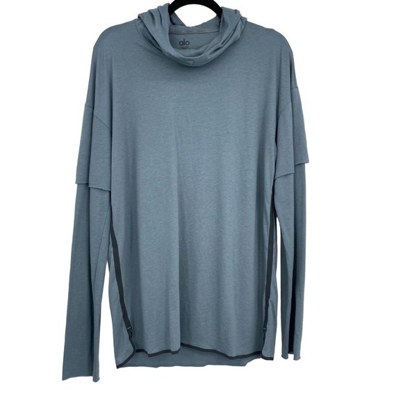 ALO Yoga Tops - Alo Size Medium Solid Blue Hoodie Tunic Oversized Athletic Top Womens Athleisure
